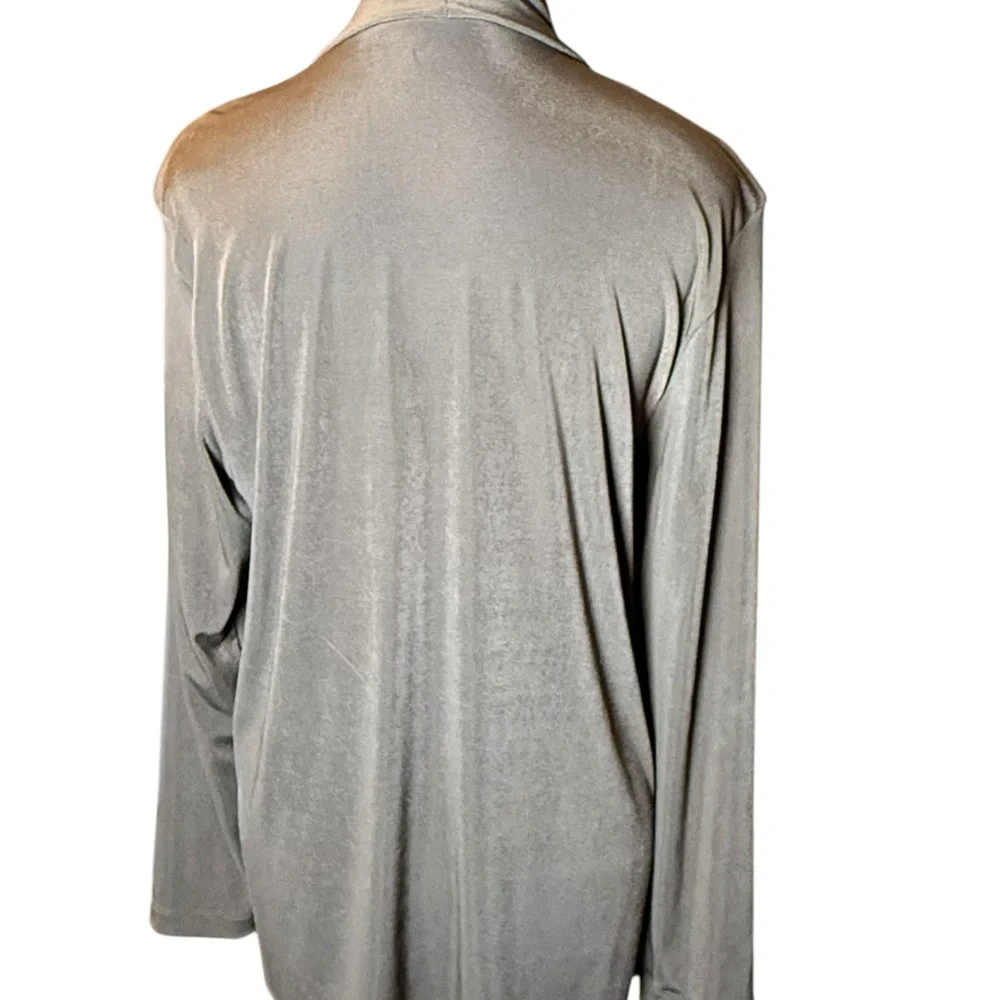 Chicos Additions Chocolate Brown Liquid Slinky Knit Cardigan Sweater Large 2‎